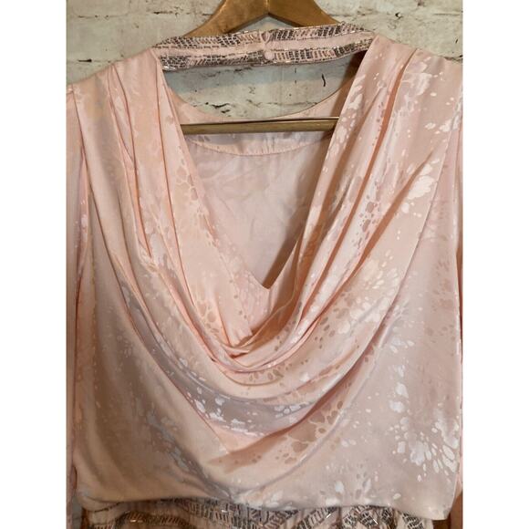 Vintage d'ore Silk Dress Women 14 Pale Pink Beaded Draped Made In Hong Kong 90s - Picture 16 of 16